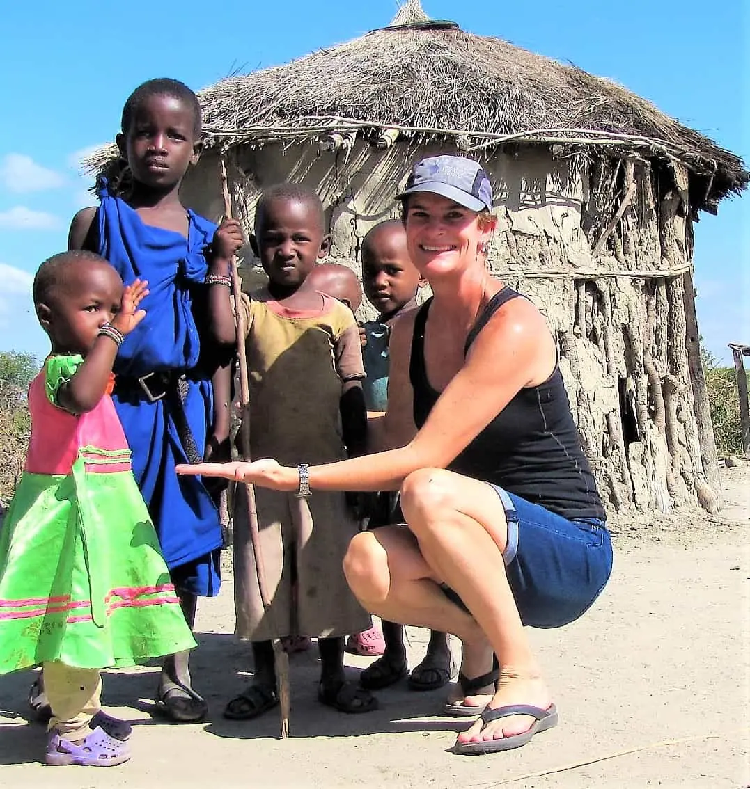 Kirsty Gordon with Masai Children Africa